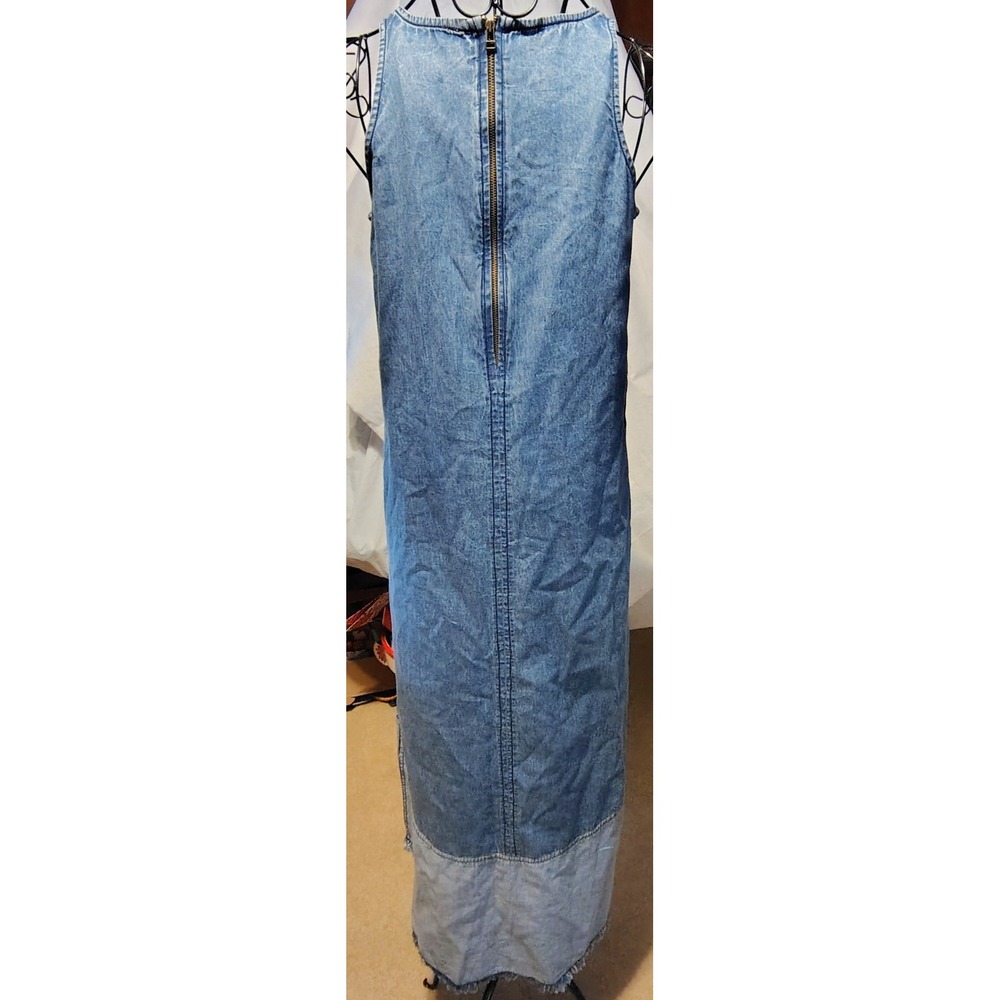 Roper Denim Maxi Dress Womens Light Wash Raw Hem Sleeveless Pockets Blue NEW - Picture 2 of 14